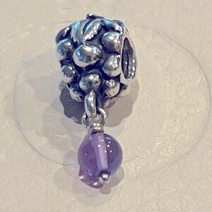 Pandora Authentic Grape Charm w/Amethyst Dangle